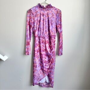 Laundry Shelli Segal Dress Women's 4 Floral Lilac Purple Pink Mesh Bodycon Midi